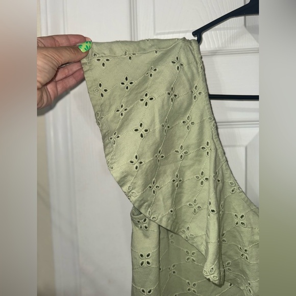 ASOS Design green eyelet peasant A-line mini dress - Picture 6 of 8